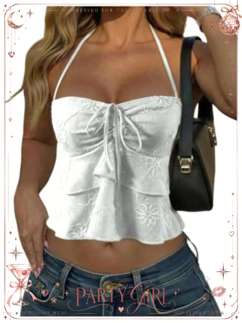 Ruffle Halter Crop Top Tie Front Open Back Sleeveless Summer Cami